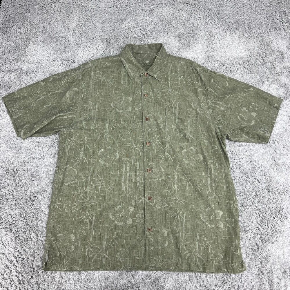 Tommy Bahama Shirt Mens XL Green Button Up Embroidered Fishing Casting Call